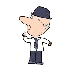 cartoon man wearing bowler hat N39
