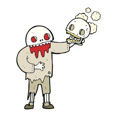 cartoon zombie holding a skull N4