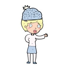 cartoon woman wearing winter hat N95