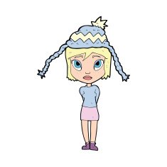 cartoon woman wearing winter hat N99