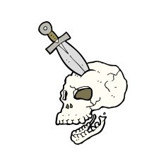 cartoon dagger stuck in skull N4