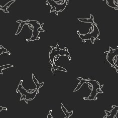 Hammerhead shark doodle seamless pattern background