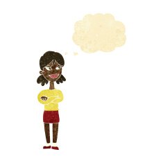 cartoon smug woman with thought bubble