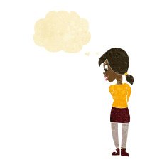 cartoon pretty girl with thought bubble