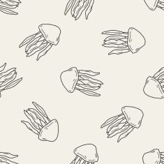 Jellyfish doodle seamless pattern background
