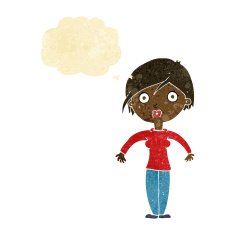 cartoon surprised woman with thought bubble N3