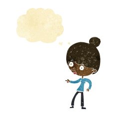 cartoon woman pointing with thought bubble N3