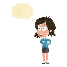 cartoon surprised woman with thought bubble N4