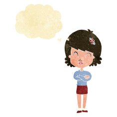 cartoon happy woman with folded arms thought bubble N2
