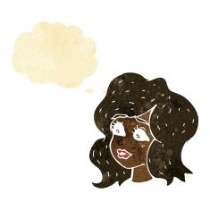 cartoon woman looking concerned with thought bubble