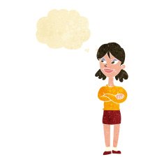 cartoon smug woman with thought bubble N2