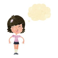 cartoon happy pretty woman with thought bubble N2