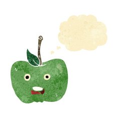 cartoon apple with thought bubble N2