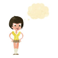 cartoon pretty woman with hands on hips thought bubble N2