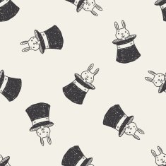 magic rabbit doodle drawing seamless pattern background