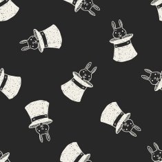 magic rabbit doodle drawing seamless pattern background N2