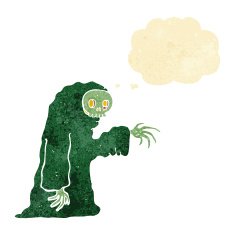 cartoon spooky halloween costume with thought bubble N3