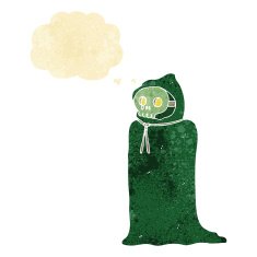 cartoon spooky halloween costume with thought bubble N4