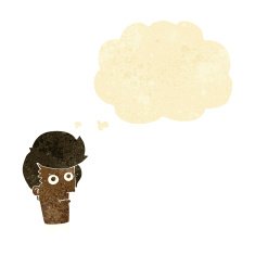 cartoon staring face with thought bubble