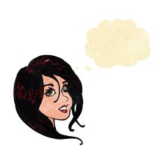 cartoon pretty female face with thought bubble N2