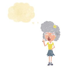 cartoon woman waving with thought bubble N4