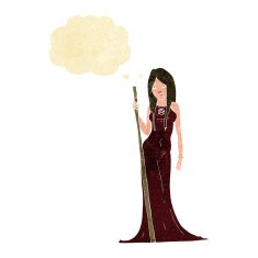 cartoon sorceress with thought bubble N2