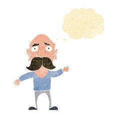 cartoon worried old man with thought bubble N2