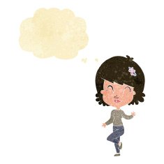 cartoon pretty woman dancing with thought bubble N4