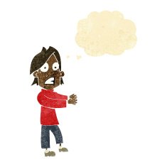 cartoon shocked man with thought bubble N3