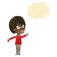 cartoon woman arguing with thought bubble