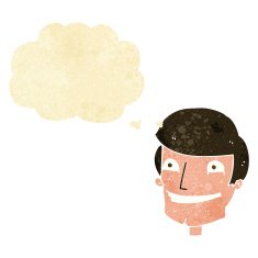 cartoon grinning man with thought bubble N2