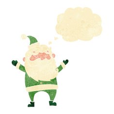 cartoon happy santa claus with thought bubble