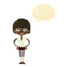 cartoon woman with hands on hips thought bubble N3