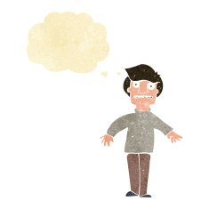 cartoon shocked man with thought bubble N5