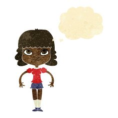 cartoon girl with thought bubble