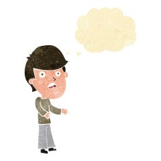 cartoon shocked man with thought bubble N6