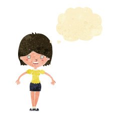 cartoon happy woman with thought bubble N2