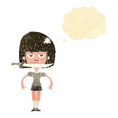 cartoon woman with knife between teeth thought bubble N2
