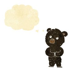 cartoon black bear cub with thought bubble N2