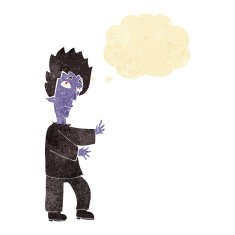 cartoon vampire with thought bubble