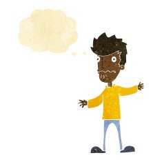 cartoon nervous man with thought bubble N2