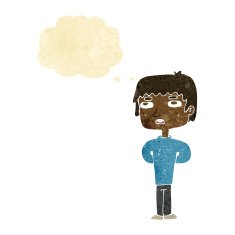 cartoon unhappy man with thought bubble