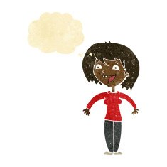 cartoon excited woman with thought bubble N6
