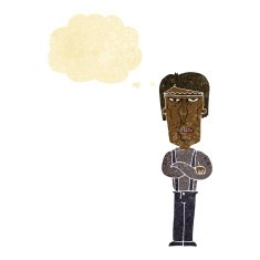 cartoon angry man with thought bubble