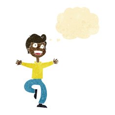 cartoon excited boy with thought bubble