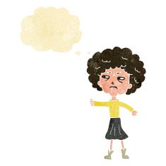 cartoon annoyed old woman with thought bubble N2