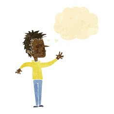 cartoon dismissive man with thought bubble