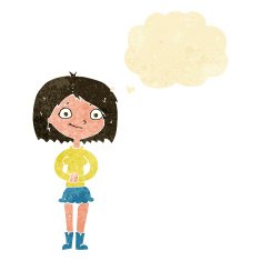 cartoon happy woman with thought bubble N4