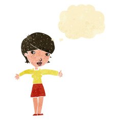 cartoon woman giving thumbs up symbol with thought bubble N3