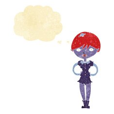cartoon pretty vampire girl with thought bubble